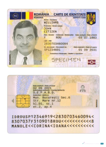 Download Romania ID card 2019 present Photoshop template